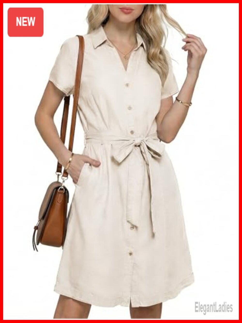 Tencel Denim Button Down Shirt Dress Belted Waist Pockets Casual